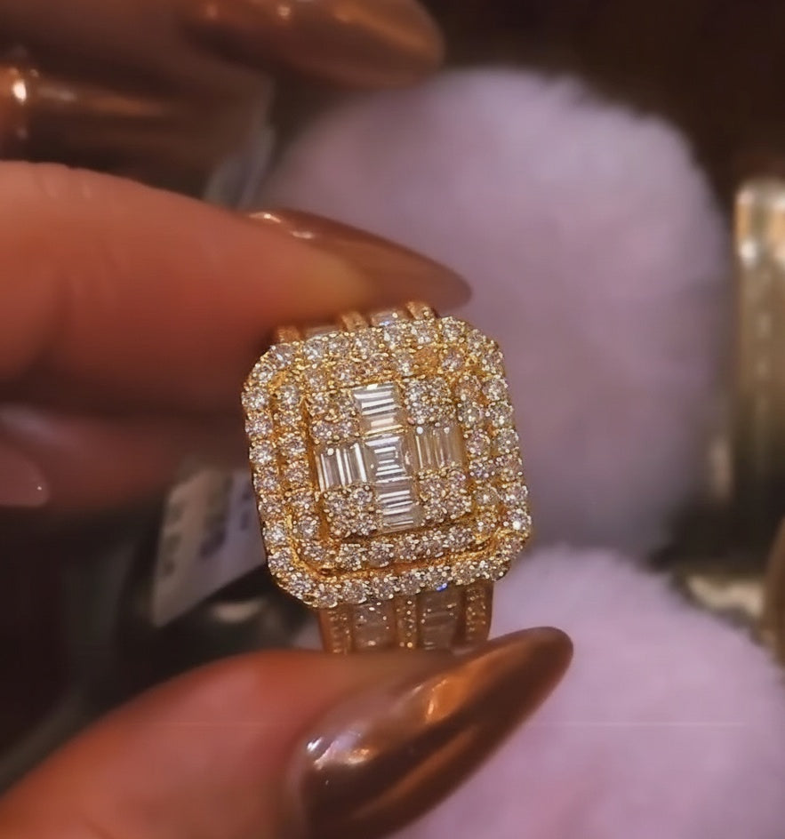 Grand Emerald Cut 4.0Ct Composite Ring 925 Sterling Silver Gold Plated Engagement Ring