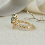 Elven Crown 0.5ct Marquise Cut Moss Agate Enchanted Forest Engagement Ring