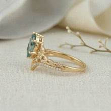 Elven Crown 0.5ct Marquise Cut Moss Agate Enchanted Forest Engagement Ring