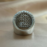 Dazzling 925 Sterling Silver Pave Round Cut Wide Band Wedding Ring