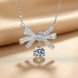 Moissanite Round Cut Bowknot 925 Sterling Silver Necklace