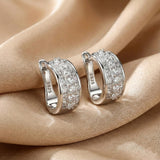 Solarii Triple Row White Stone Round and Princess Cut Huggie Hoop Earrings In Sterling Silver
