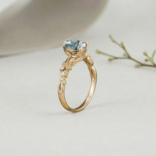 Botanical Moss Agate 1.5ct Pear Cut Leafy Vine Engagement Ring