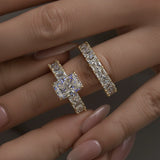 Dimensional Radiant Cut 3.0ct Pave 925 Sterling Silver Wedding Ring Set