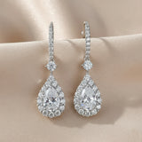 Solarii Halo White Stone Pear Cut Drop Earrings In Sterling Silver