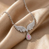Angel Wings With Pear Cut Pink Sterling Silver Necklace