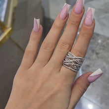 Elegant Criss Cross Pave Round Cut Wide Band Wedding Ring