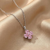 Heart Cut Pink Flower Sterling Silver Necklace