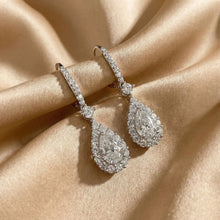 Solarii Halo White Stone Pear Cut Drop Earrings In Sterling Silver