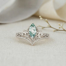 Elven Crown 0.5ct Marquise Cut Moss Agate Enchanted Forest Engagement Ring