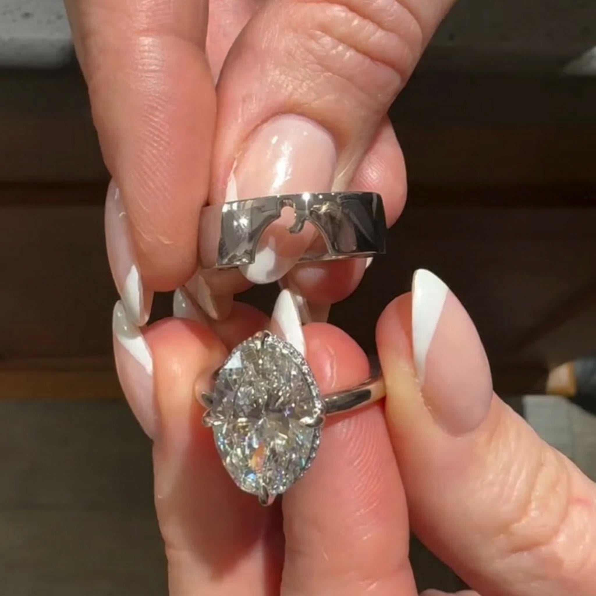 Massive 5.0ct Oval Cut matched Interlocking puzzle Ring Set In 925 Sterling Silver