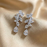 Solarii Floral Cluster White Stone Pear Cut Drop Earrings In Sterling Silver