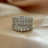 Brilliant 925 Sterling Silver Pavé Round Cut Wide Band Wedding Ring