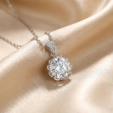 Round Cut Multi Color Zirconia Flower Design Sterling Silver Necklace