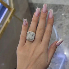Chunky Square Radiant Cluster • Bold 5ct Look Double Halo Multi-Row Iced Out Engagement Ring In Sterling Silver