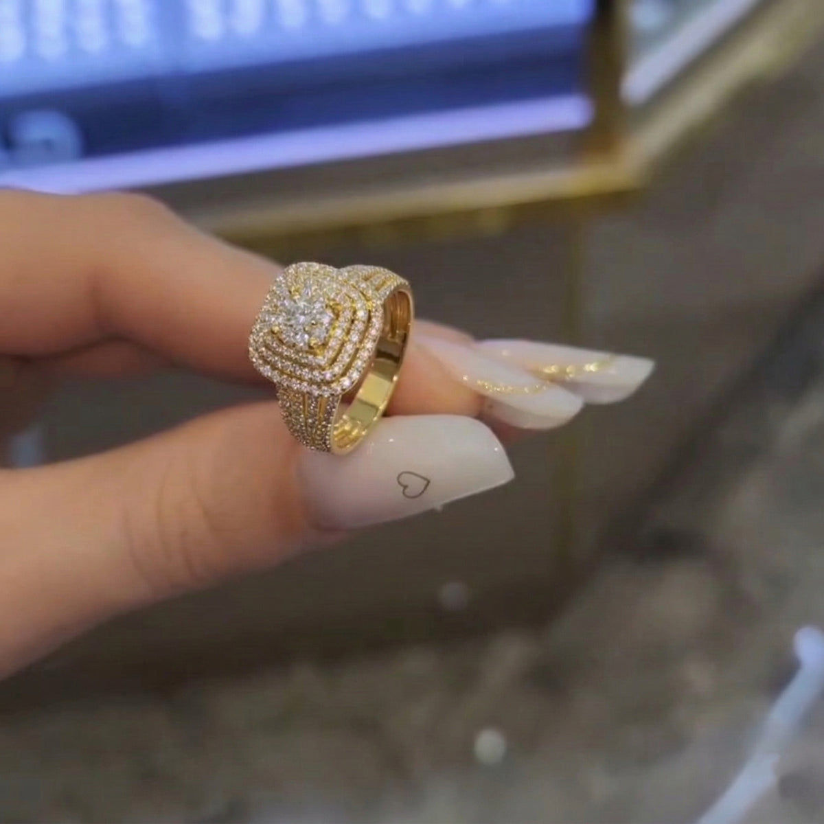 Luxurious Triple Halo Pave Cluster Ring In Sterling Silver