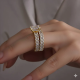Dimensional Radiant Cut 3.0ct Pave 925 Sterling Silver Wedding Ring Set