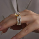 Dimensional Radiant Cut 3.0ct Pave 925 Sterling Silver Wedding Ring Set