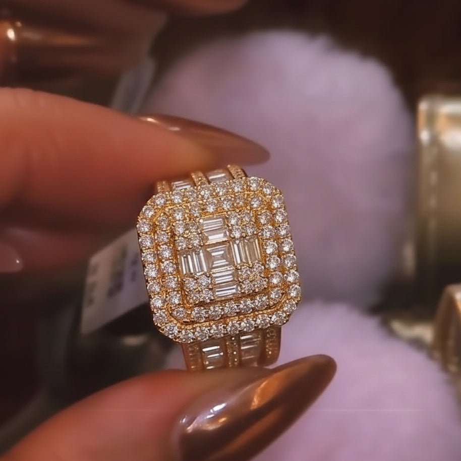 Grand Emerald Cut 4.0Ct Composite Ring 925 Sterling Silver Gold Plated Engagement Ring