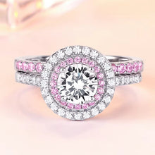 Round Cut Pink Stone Sterling Silver Wedding Ring Set