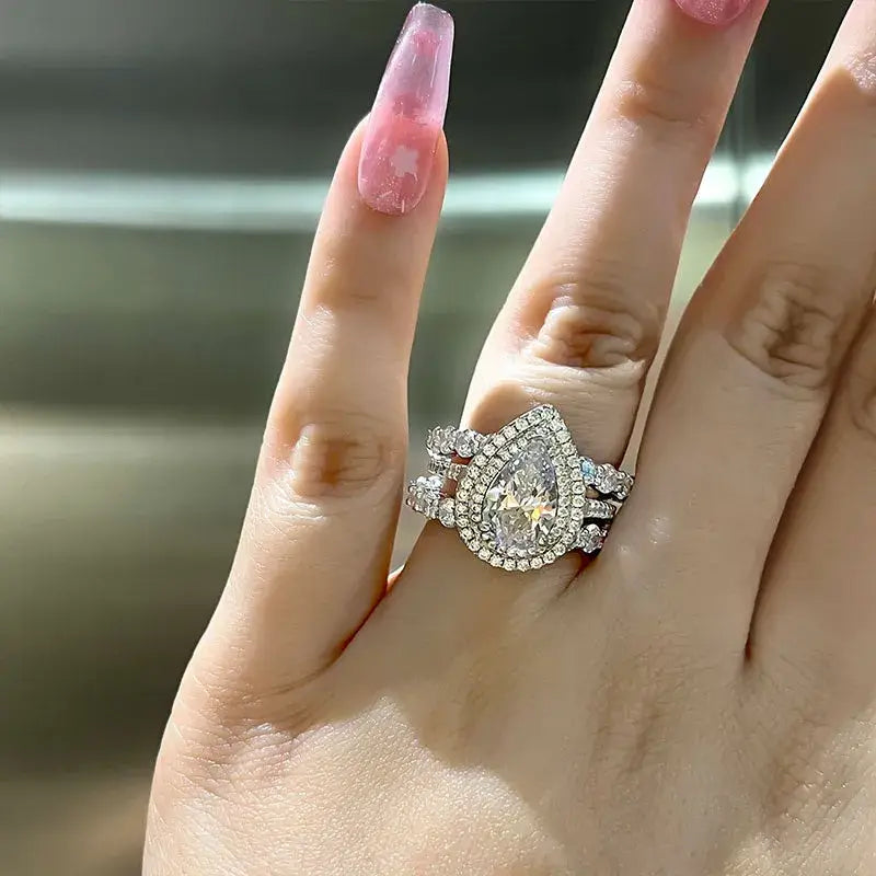 Timeless Pear Cut Bridal Set Sterling Silver