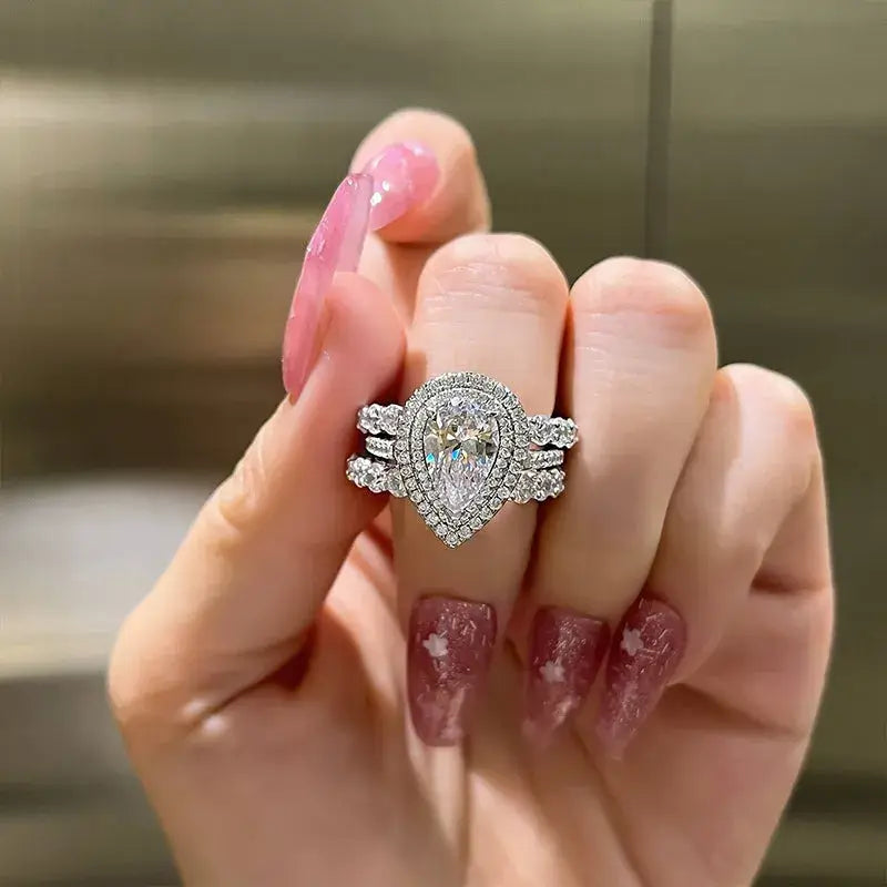 Timeless Pear Cut Bridal Set Sterling Silver