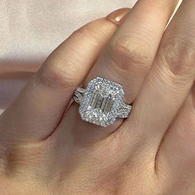 Opulent Emerald Cut 3.0ct Split Shank 925 Sterling Silver Wedding Ring Set