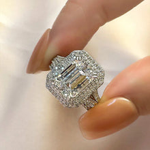Opulent Emerald Cut 3.0ct Split Shank 925 Sterling Silver Wedding Ring Set