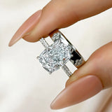 Lustrous Cushion Cut 6.5ct Hidden Halo 925 Sterling Silver Wedding Ring Set