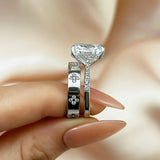 Lustrous Cushion Cut 6.5ct Hidden Halo 925 Sterling Silver Wedding Ring Set