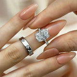 Lustrous Cushion Cut 6.5ct Hidden Halo 925 Sterling Silver Wedding Ring Set