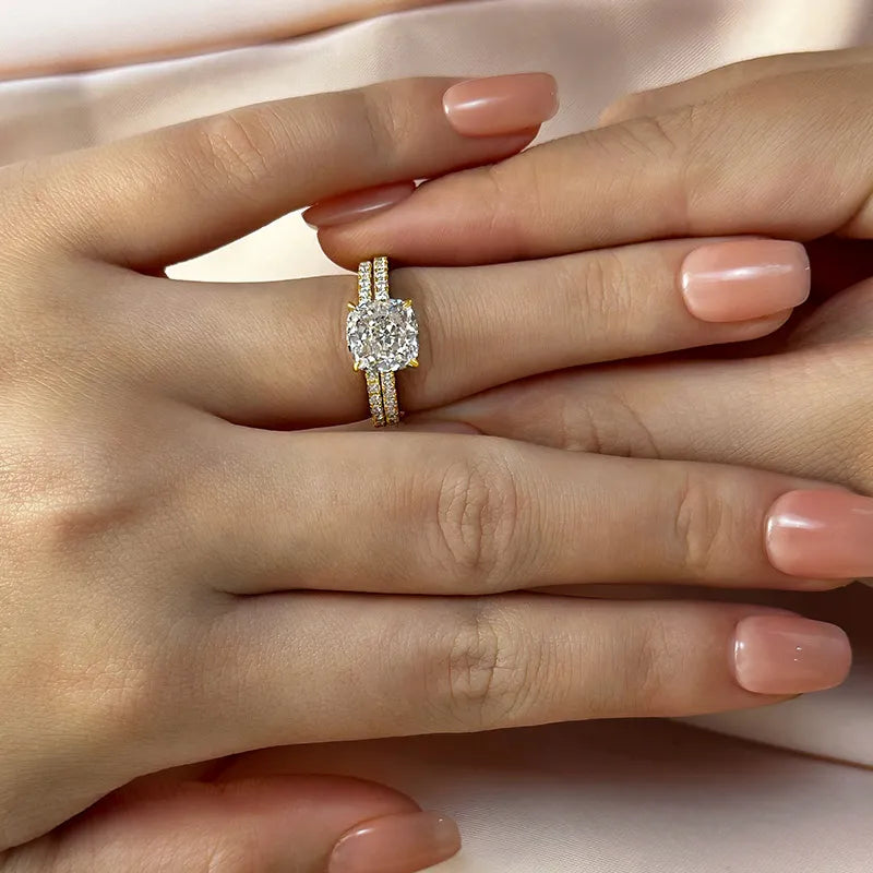 Chunky Cushion Cut 3 Ct Pave 925 Sterling Silver Wedding Ring Set