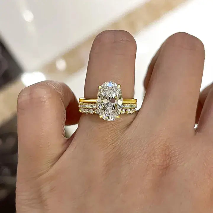 Elegant Oval Cut Solitaire Sterling Silver Bridal Set