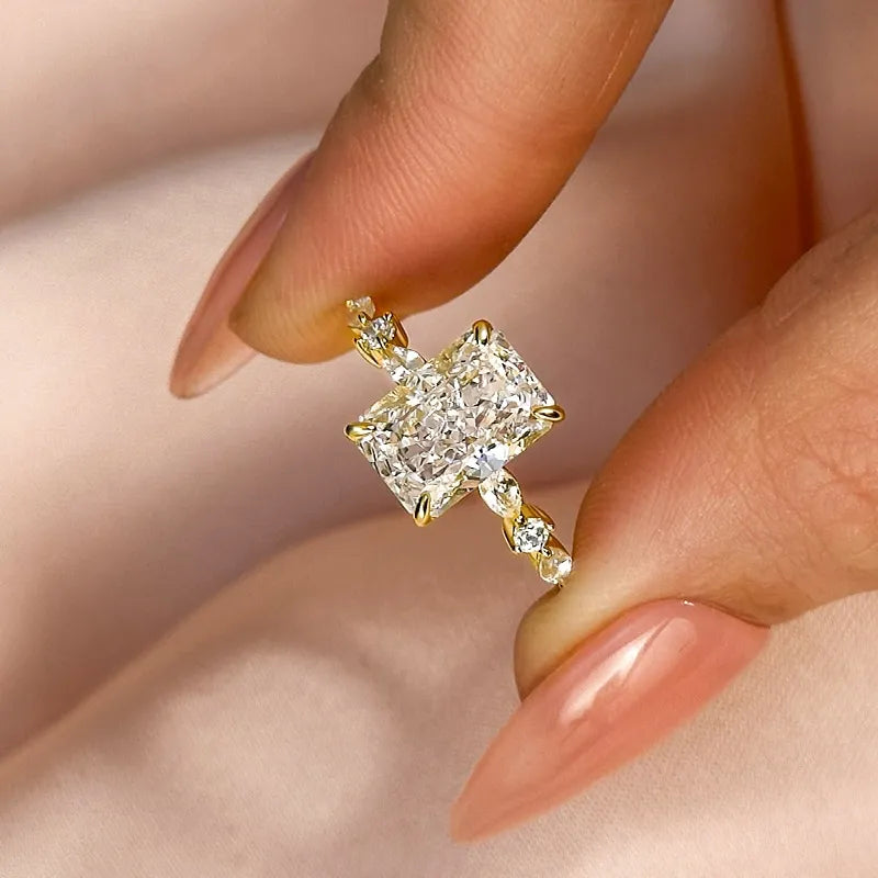 Lavish Radiant Cut 3.5ct Side Stone Engagement Ring In Sterling Silver