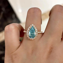 Vibrant Pear Cut 2.5ct Aquamarine Blue Halo Design Engagement Ring In Sterling Silver