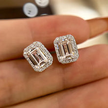 Solarii Halo Emerald Cut Stud Earrings In Sterling Silver