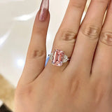 Gorgeous 6.0ct Emerald Cut Morganite Pink Three Stone Engagement Ring In Sterling Silver