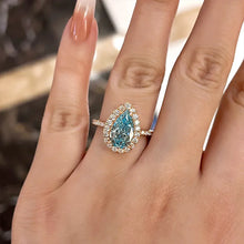Vibrant Pear Cut 2.5ct Aquamarine Blue Halo Design Engagement Ring In Sterling Silver