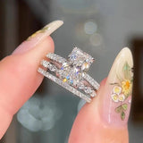 Elegant Radiant Cut 4.0ct Sterling Silver 3PC Ring Set