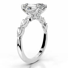 Sublime Solarii Moissanite 2.0ct Emerald Cut 925 Sterling Side Stone Engagement Ring