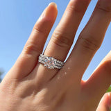 Elegant  Sterling Silver Round Cut 3PC Wedding Ring Set