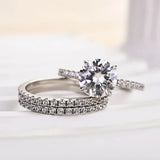 Elegant  Sterling Silver Round Cut 3PC Wedding Ring Set