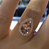 Brillian Halo 3.0ct Pear Cut Synthetic Morganite Engagement Ring