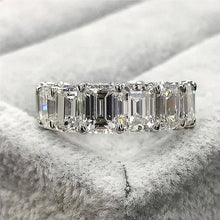 Sumptuous 925 Sterling Silver Emerald Cut Wedding Ring