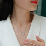 Round Cut Halo Circle Necklace with White Gold Plating, 925 Sterling Silver