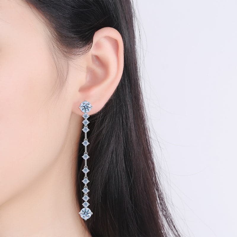 Solarii Moissanite  Round Cut 925 Sterling Silver Drop Earrings