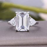 Deluxe Radiant Cut 7.5ct Three Stone Engagement Ring In Sterling Silver