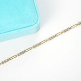 Round Cut Moissanite Link Bracelet with White Gold and Yellow Gold Plating, 925 Sterling Silver