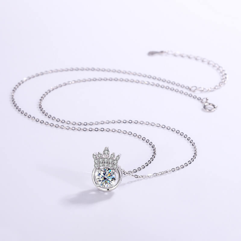 Round Cut Moissanite Tiara Necklace with White Gold Plating, 925 Sterling Silver