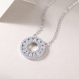 Round Cut Circle Pendant Necklace with White Gold Plating, 925 Sterling Silver